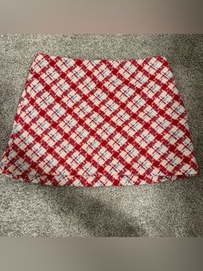 Urban Outfitters Red and White Plaid Tweed Mini Skirt Small